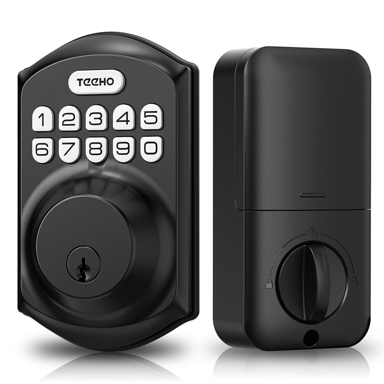 Smart lock keypad on a front door