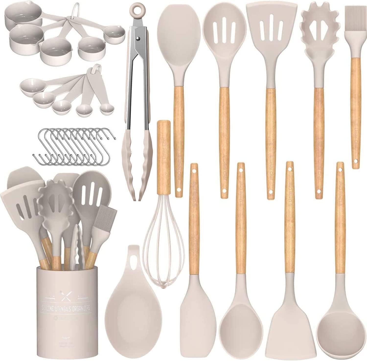 Umite Chef 33-piece silicone cooking utensil set with wooden handles