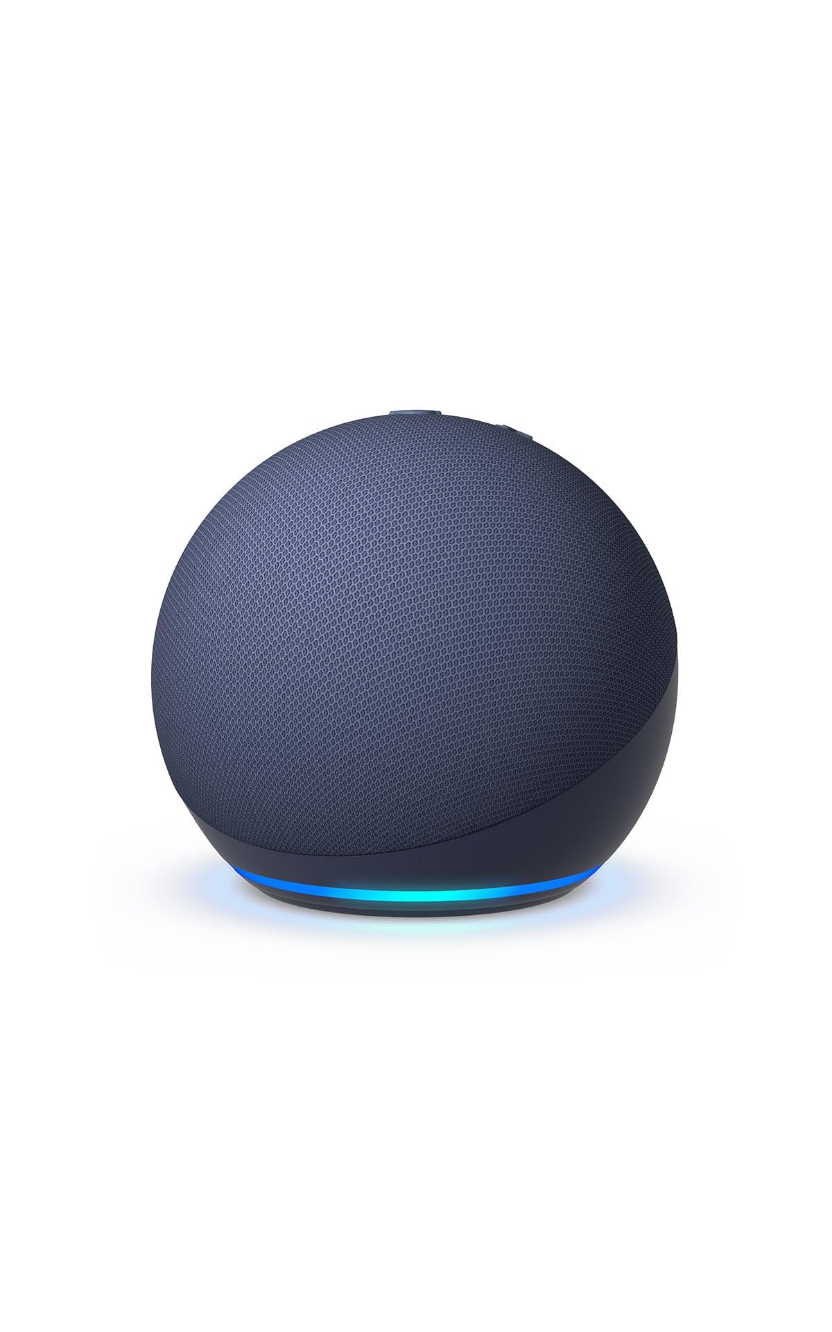 Amazon Echo Dot (newest model) Deep Sea Blue smart speaker on a desk