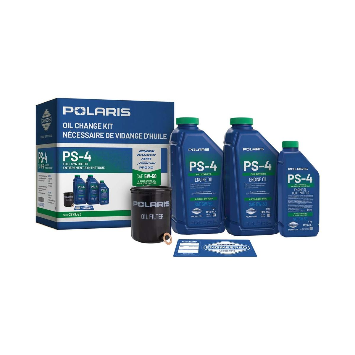Polaris PS4 Oil Change Kit with oil bottles and filter for RANGER, GENERAL, RZR, ACE 900 XC