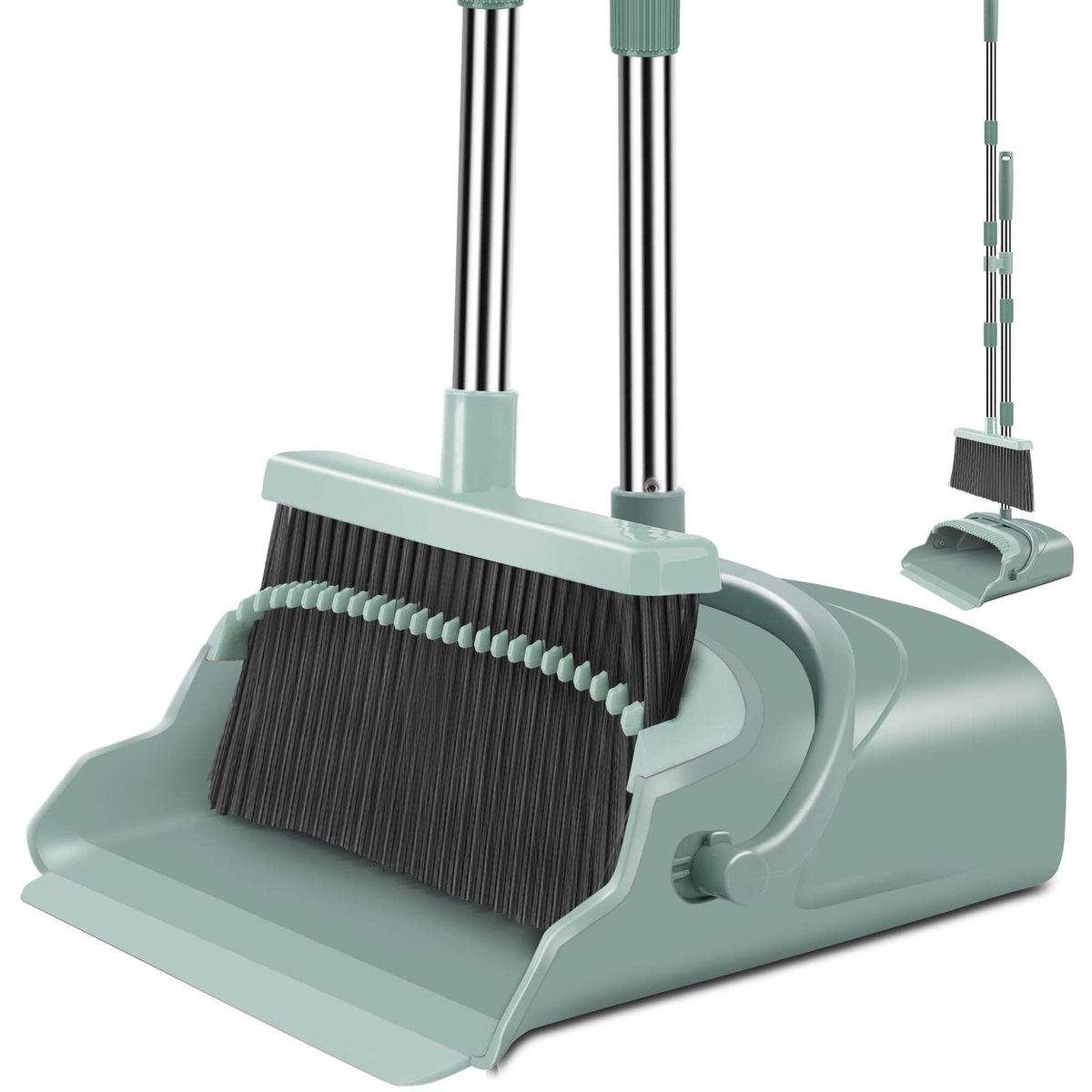 kelamayi Upgrade Broom and Dustpan Set green with long handle upright