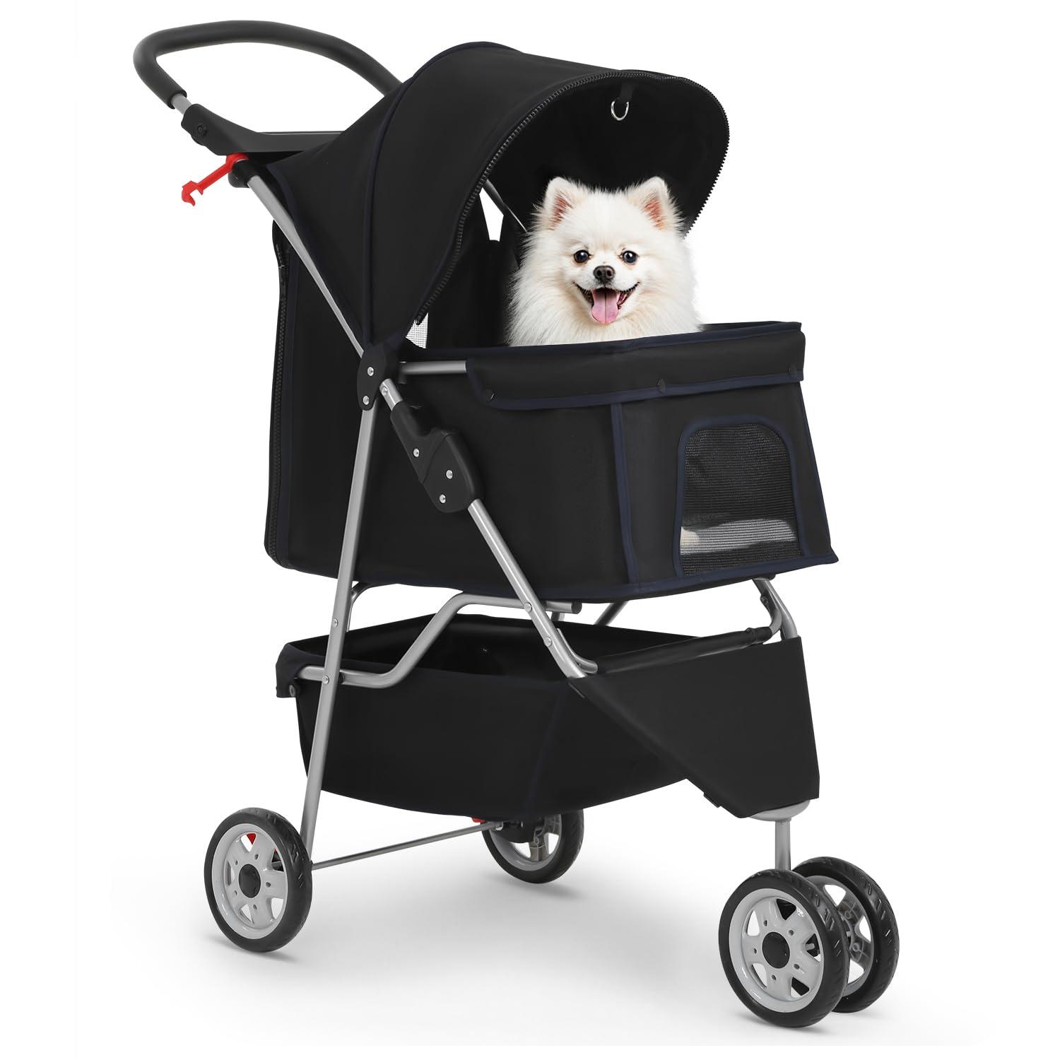 BestPet 3-Wheel Pet Stroller with breathable mesh and waterproof design on a walk