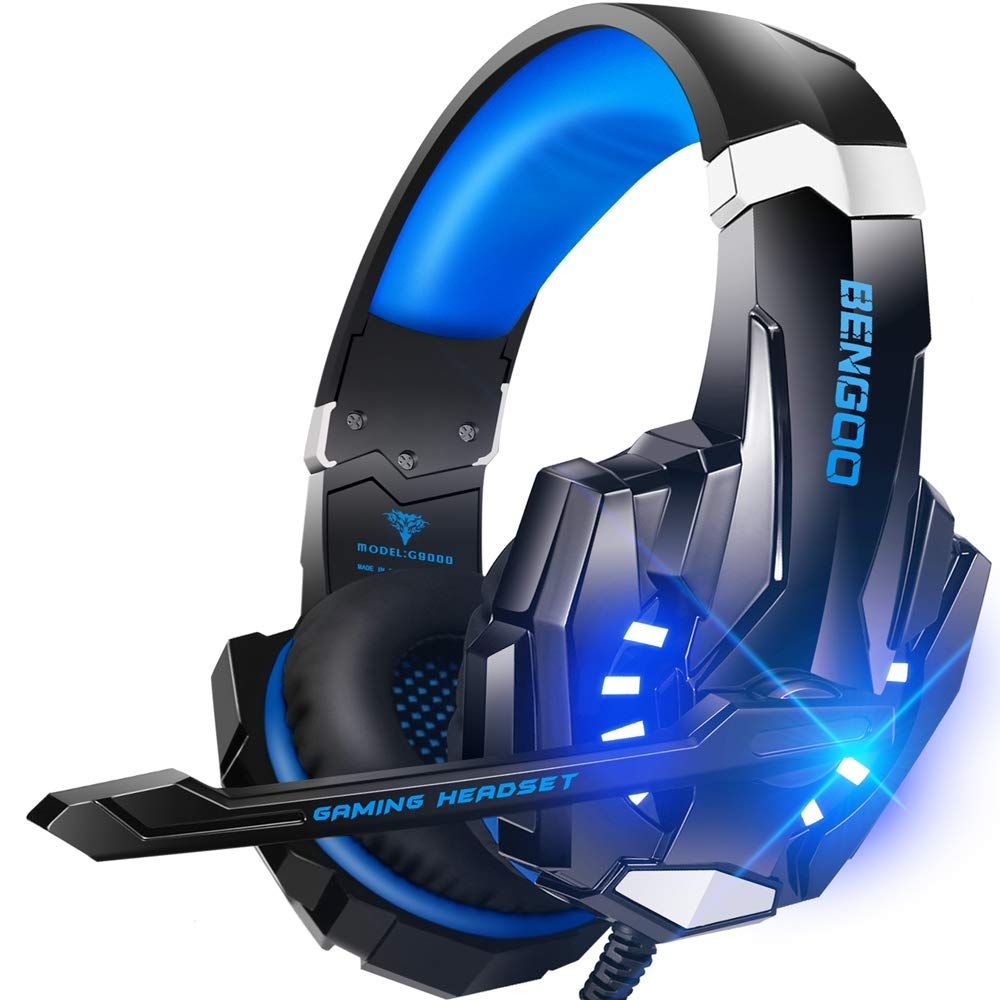 BENGOO G9000 stereo gaming headset with blue LED lights