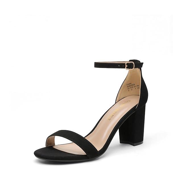 Seven women's dress shoes arranged on a clean white surface — block heels, ballet flats, kitten heel slingbacks, and classic pumps in neutral tones