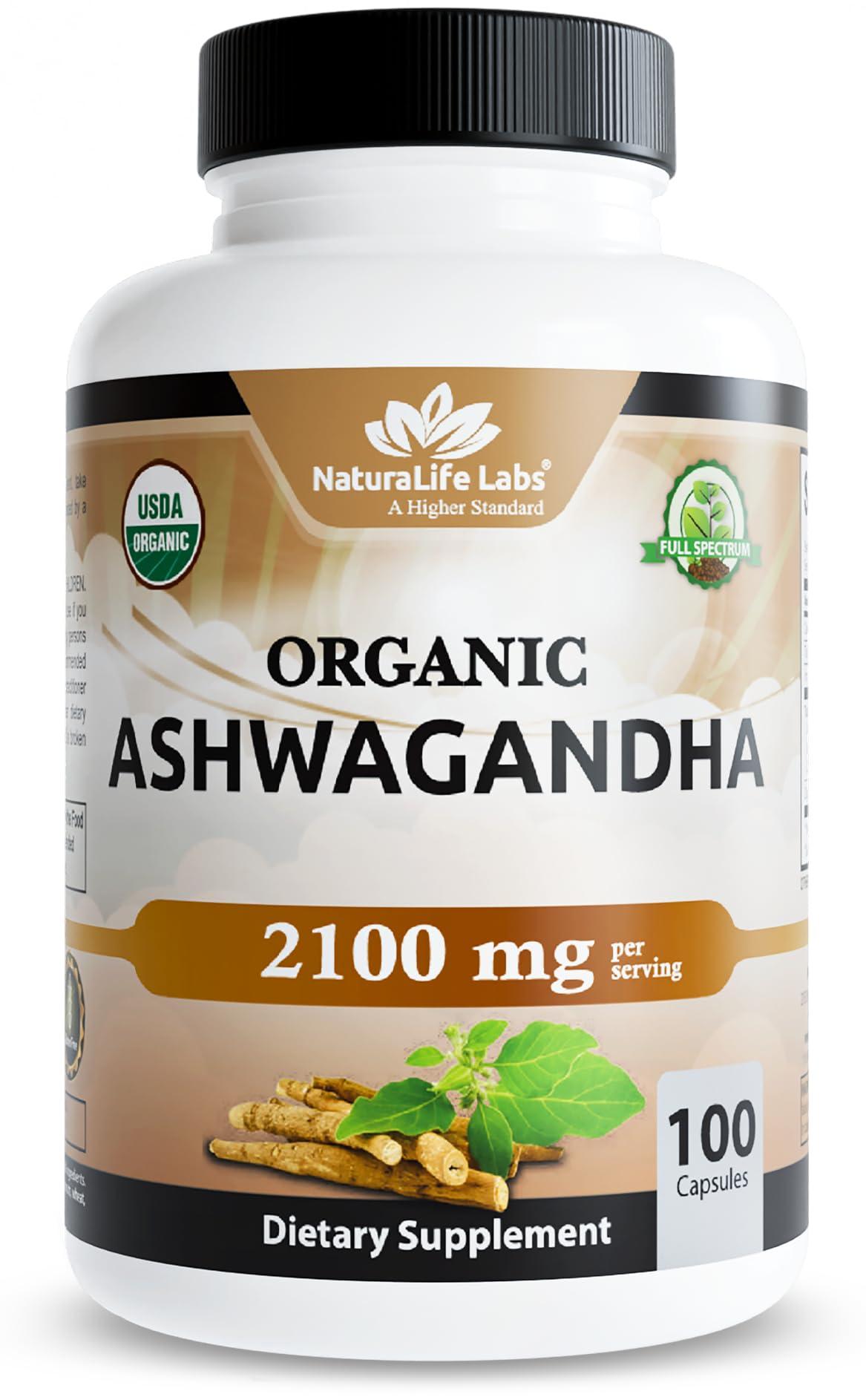 NaturaLife Labs Organic Ashwagandha 2100mg supplement bottle