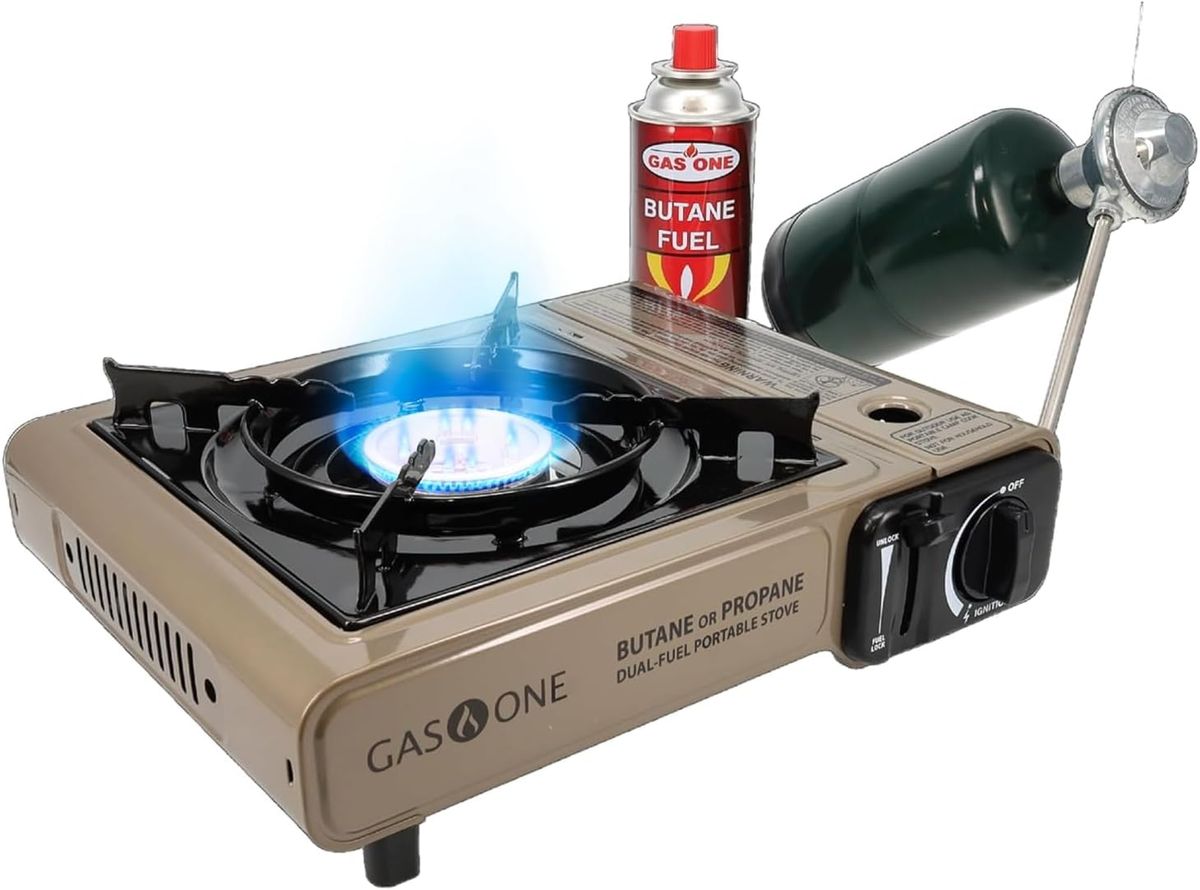 Gas One GS-3400P dual fuel portable camping stove with carrying case