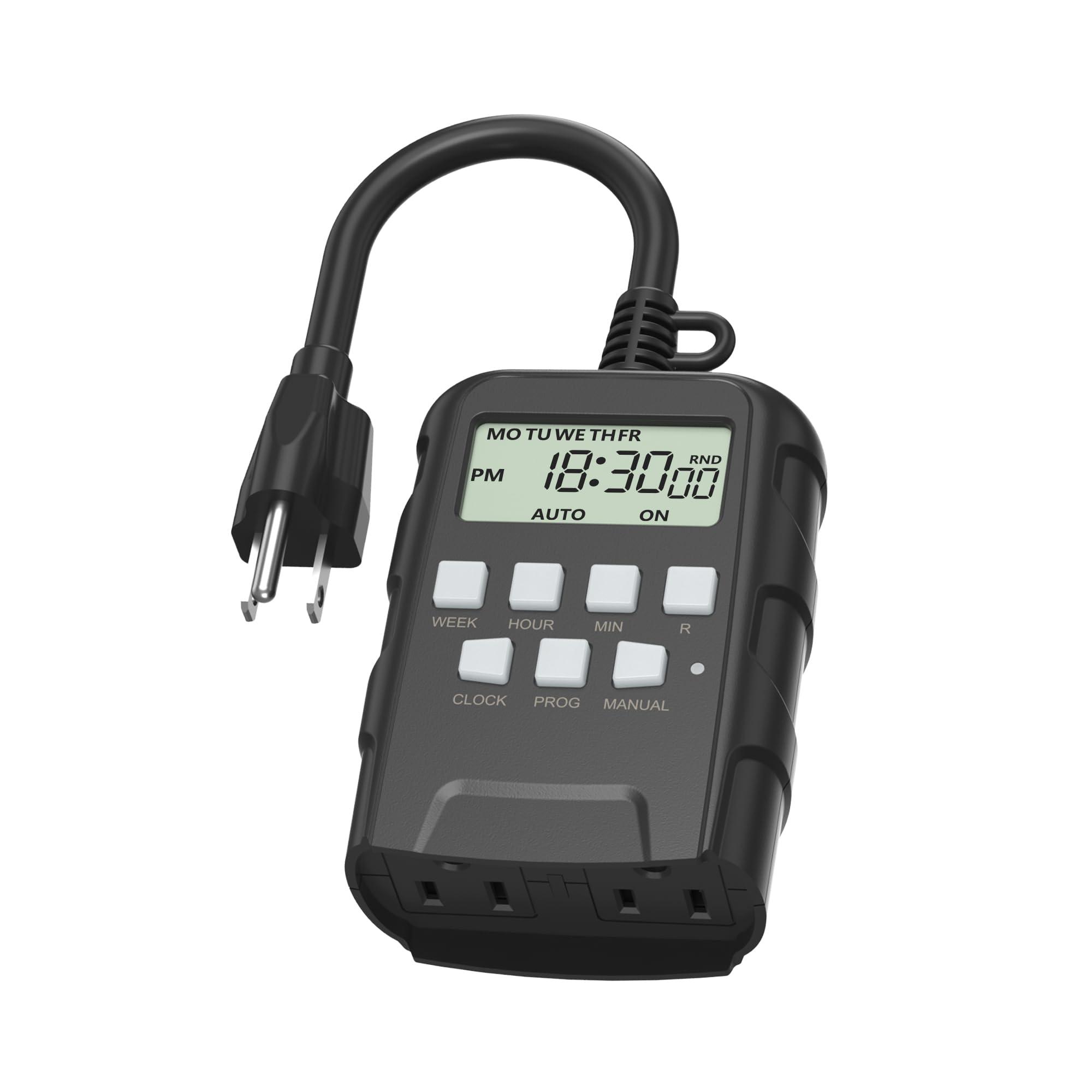 BN-LINK 7 Day Outdoor Digital Programmable Timer with dual outlet and weatherproof housing