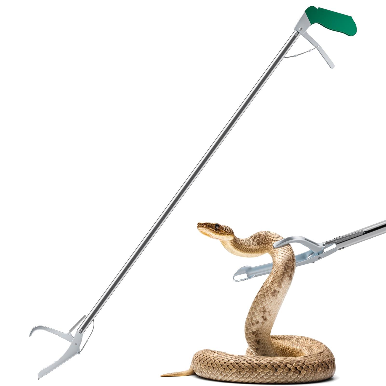 GYORGKSHI 47-inch Extra Heavy Duty Snake Tongs gripping a snake