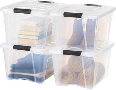 IRIS USA 32 Qt Stackable Plastic Storage Bins with Lids, 4 Pack