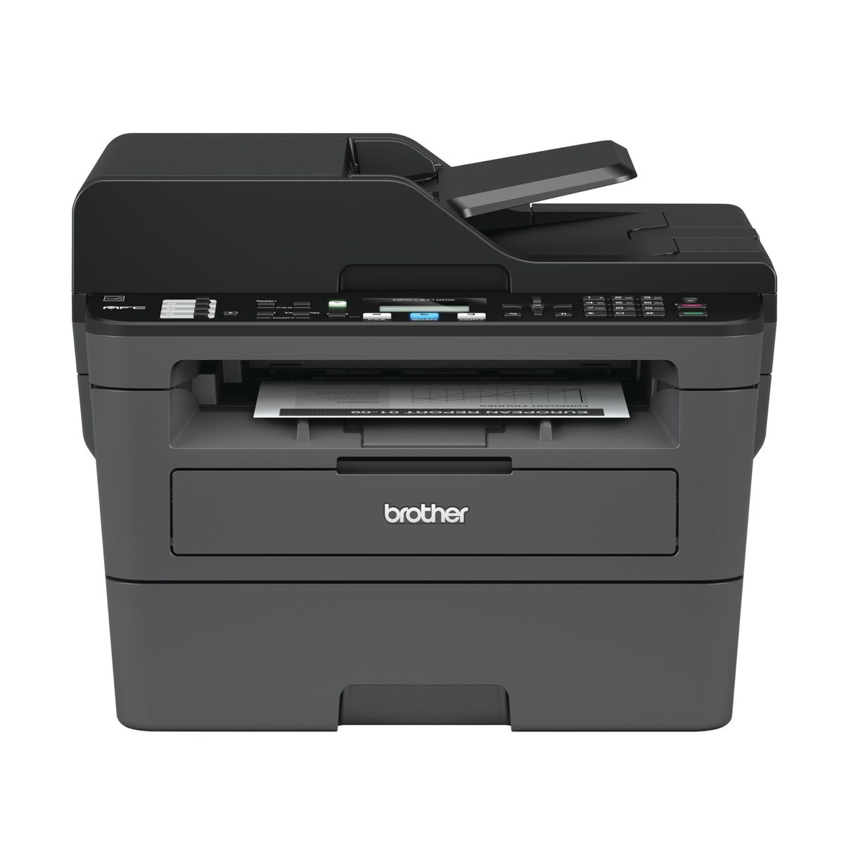 Brother MFCL2710DW monochrome laser printer on desk