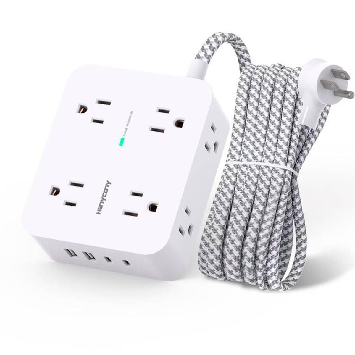 HANYCONY 8 Outlets 4 USB Power Strip with flat plug and braided cord