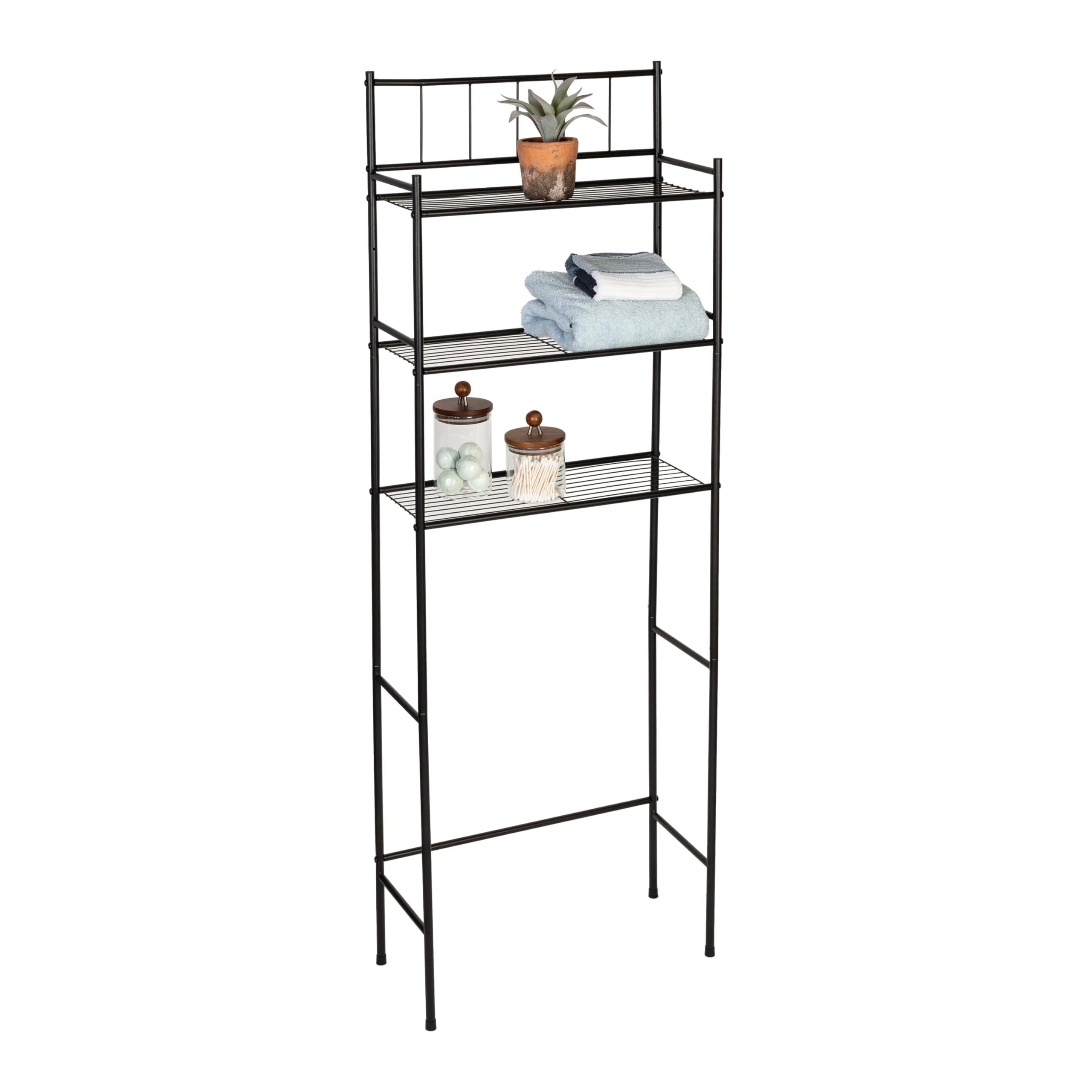 Honey-Can-Do 3-Tier Over-the-Toilet Space Saver Shelf with toiletries on shelves