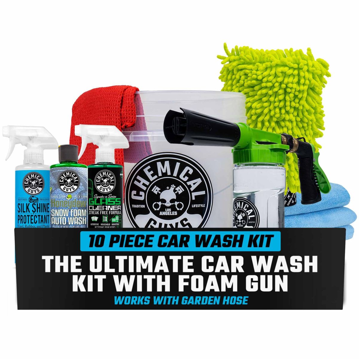 Chemical Guys 10-Piece Arsenal Builder Car Wash Kit with foam gun, bucket, and detailing supplies