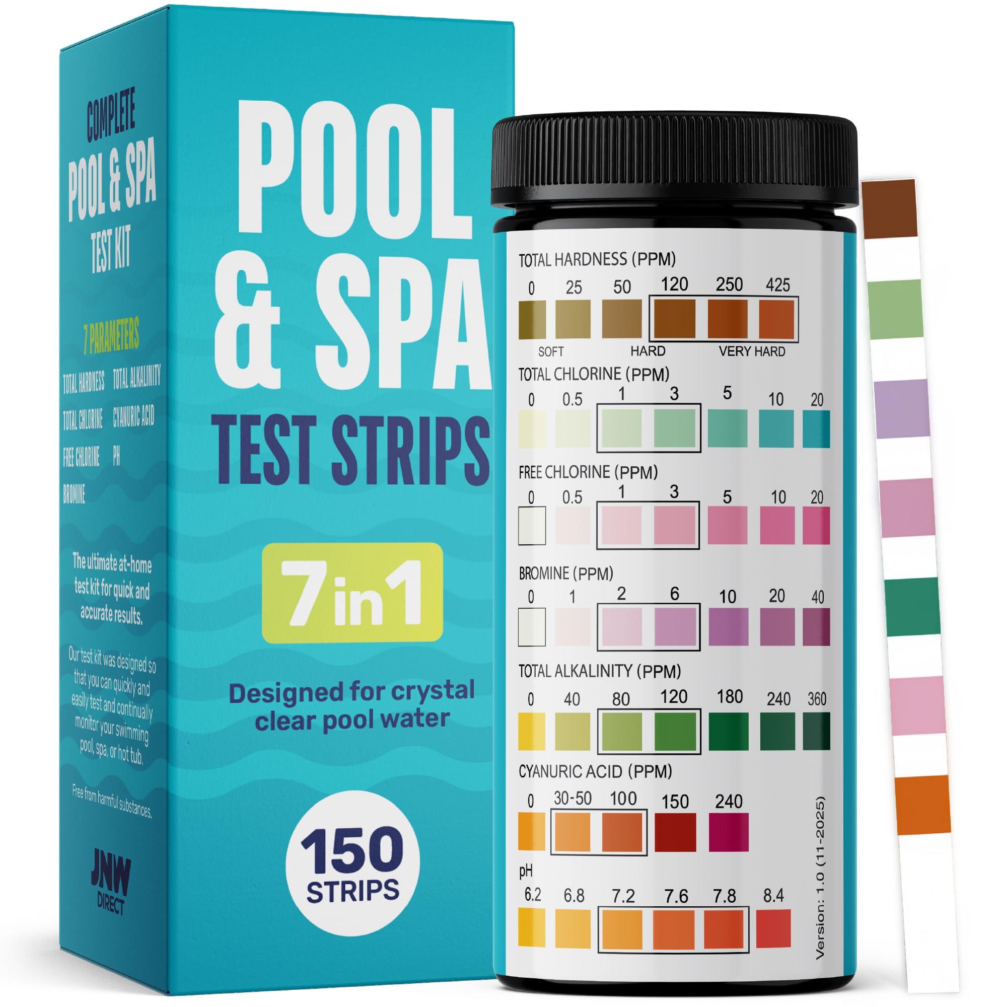 JNW 7-in-1 Pool Test Strips bottle and color chart