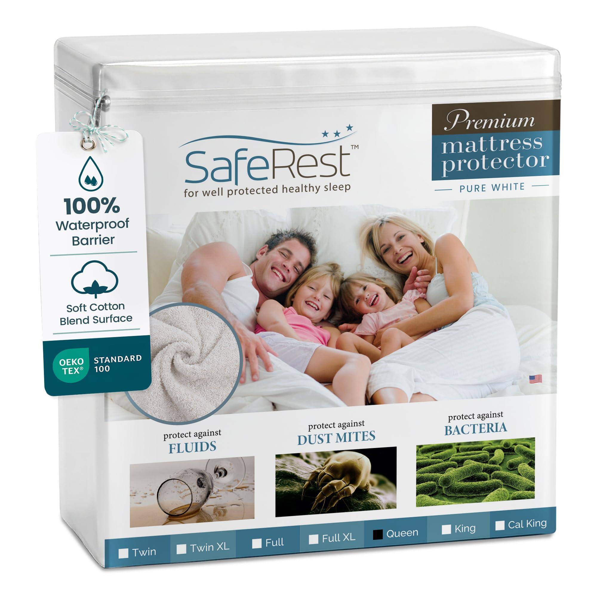 SafeRest Waterproof Queen Size Mattress Protector fitted on a bed