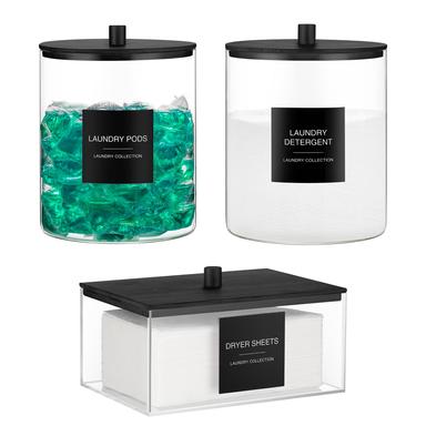 TIPGO Glass Jars with Bamboo Lids and 27 Labels (3-Pack, Black) | Mubboo