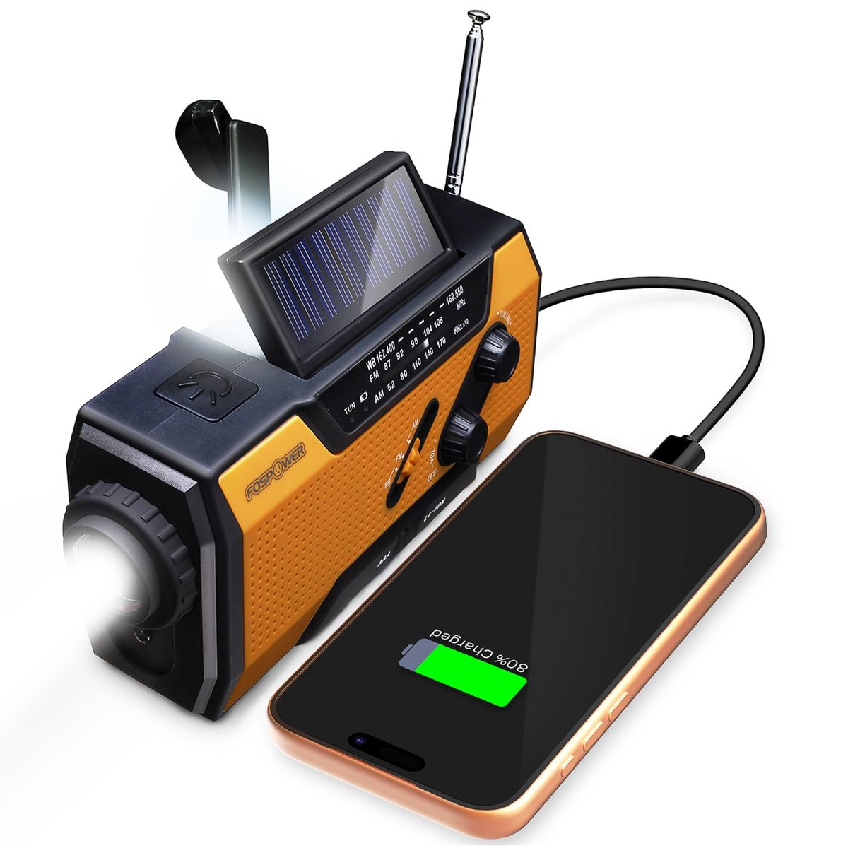 FosPower NOAA Emergency Weather Radio A1 with hand crank and solar panel