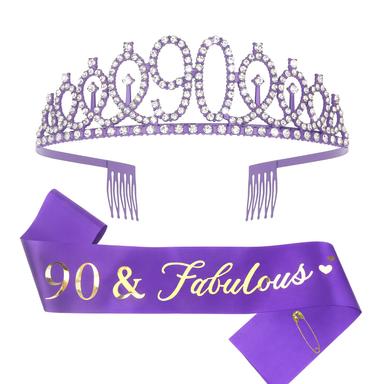 CIEHER Purple 90th Birthday Crown & Sash Set