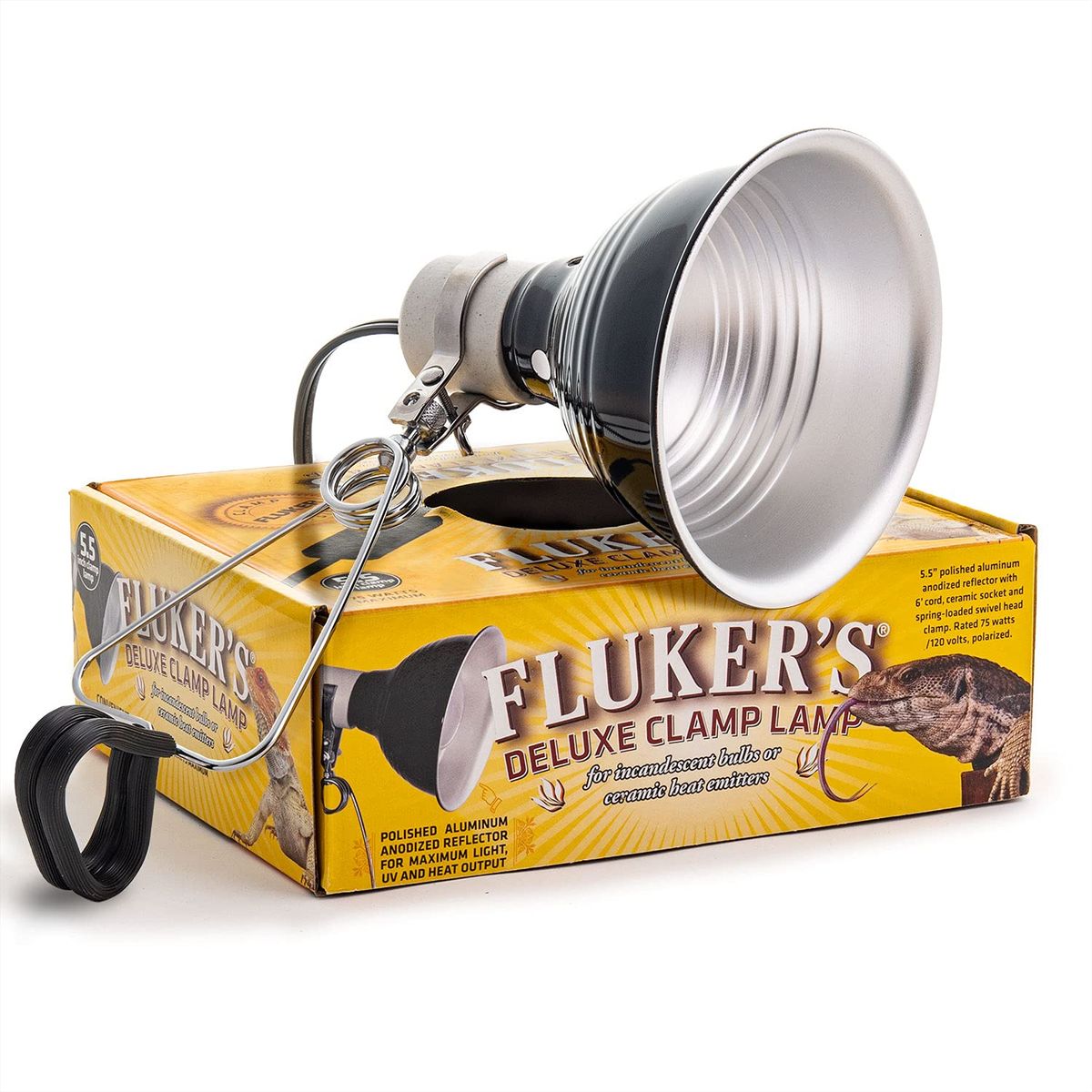 Fluker's Repta-Clamp Lamp on a reptile terrarium
