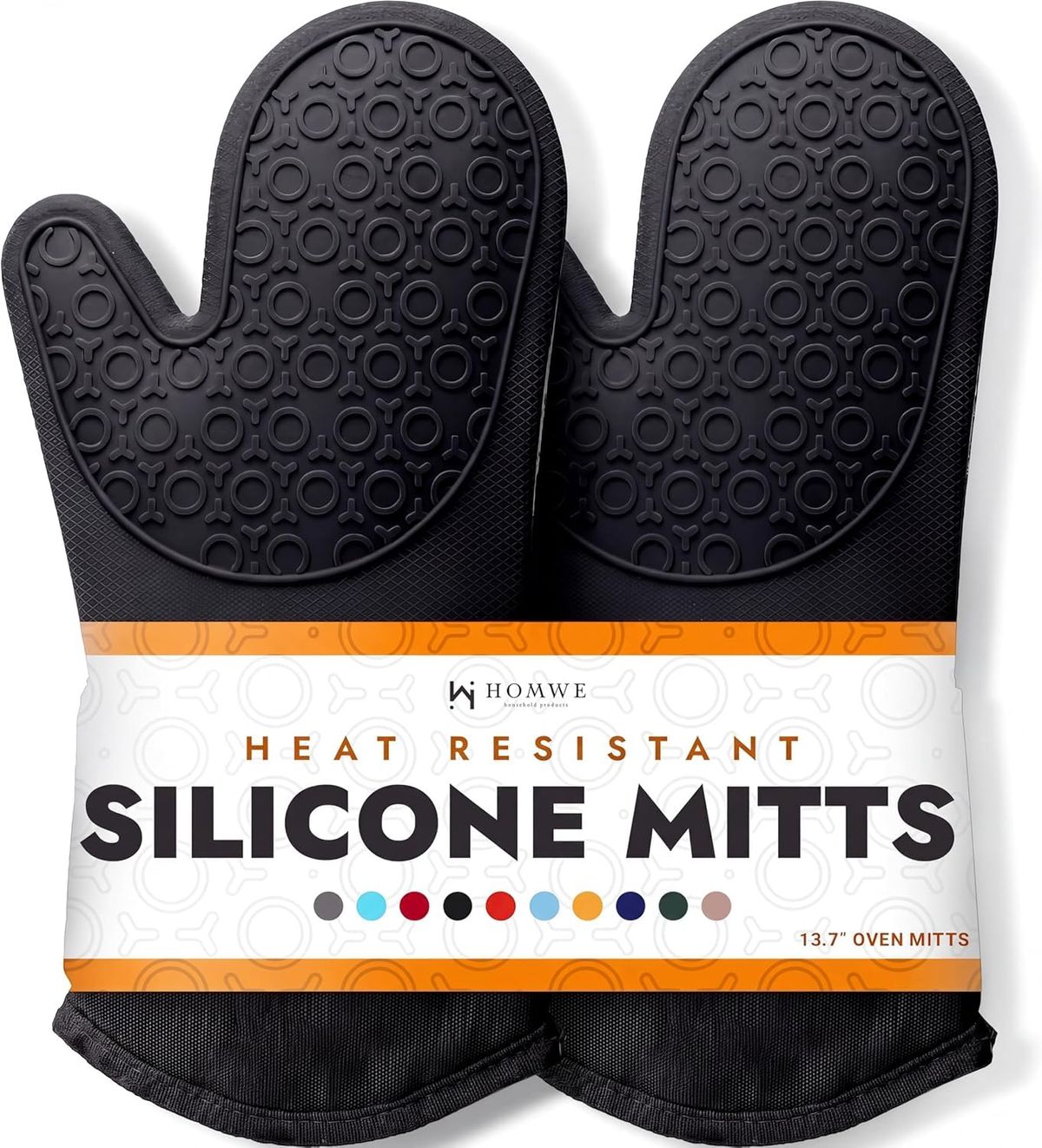 HOMWE Extra Long Silicone Oven Mitt, black, waterproof and heat-resistant