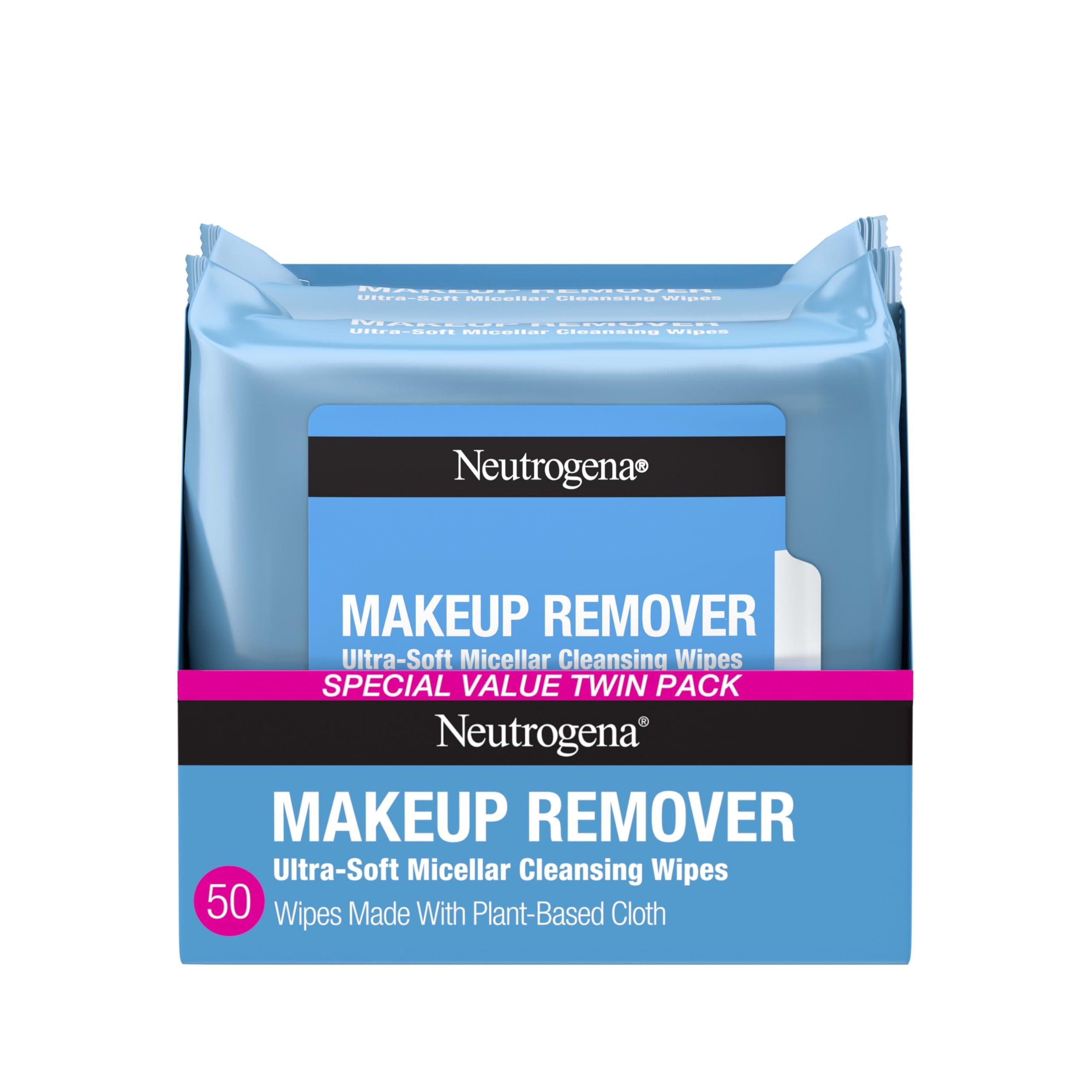 Neutrogena Makeup Remover Micellar Face Wipes, 2-pack of 25 count, plant-based cloth