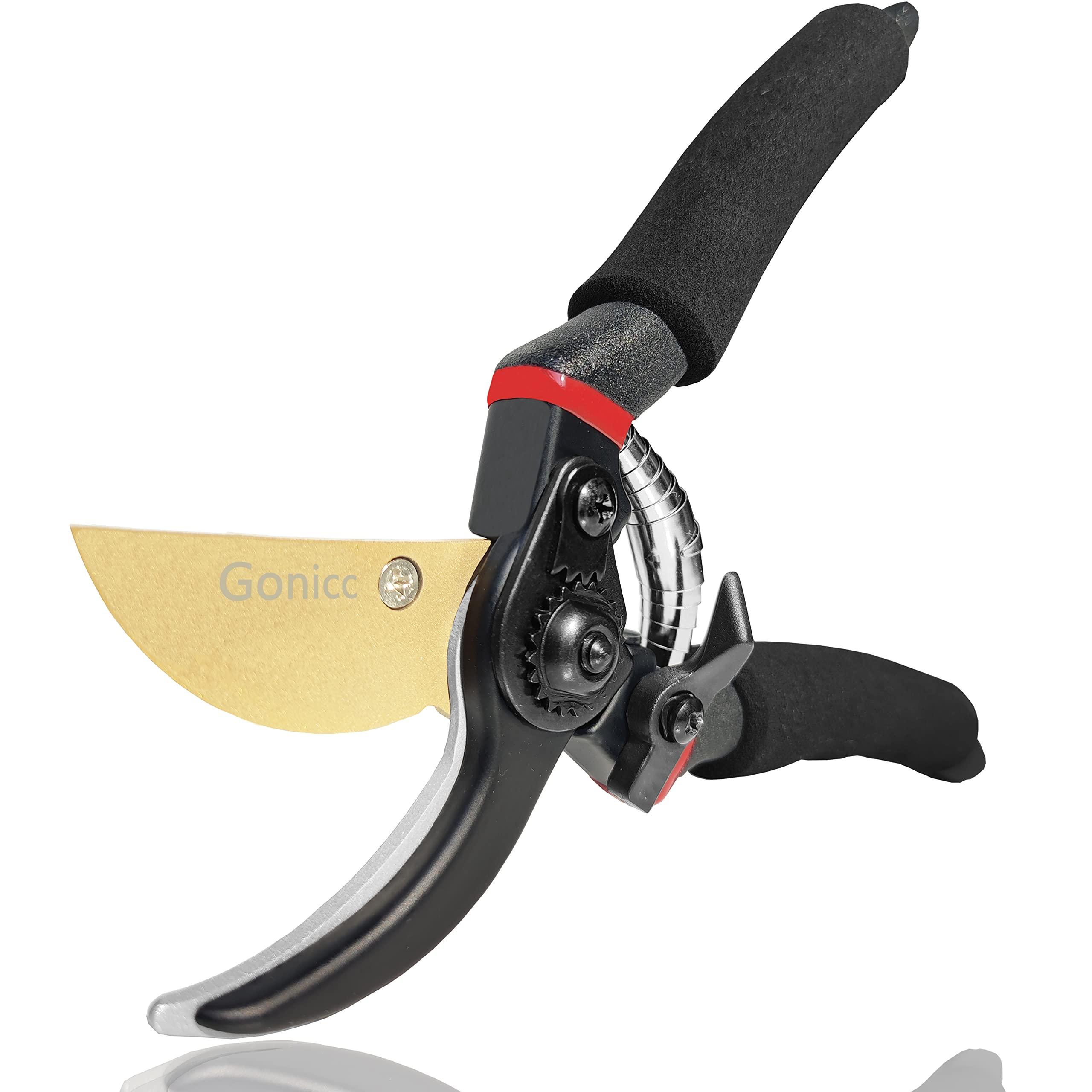 gonicc 8" Professional Premium Titanium Bypass Pruning Shears (GPPS-1003), hand pruners on white background