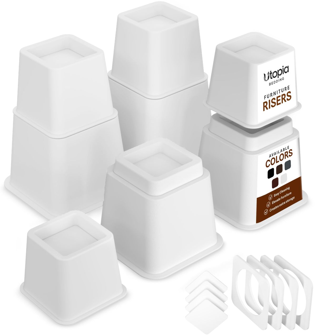 Utopia Bedding bed risers, adjustable 3 and 5 inches, set of 4 white plastic risers stacked