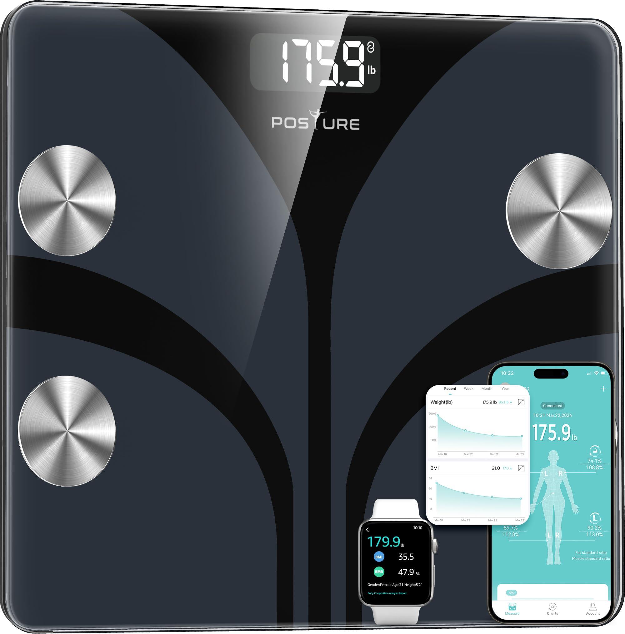 Posture Scale for Body Weight, showing digital display with body composition metrics