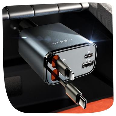 LISEN Retractable Car Charger, 84W 4 Port