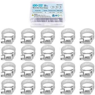 TICONN 20PCS Hose Clamp Set - 1/4''–7/16'' 304 Stainless Steel Worm Gear Hose Clamps | Mubboo