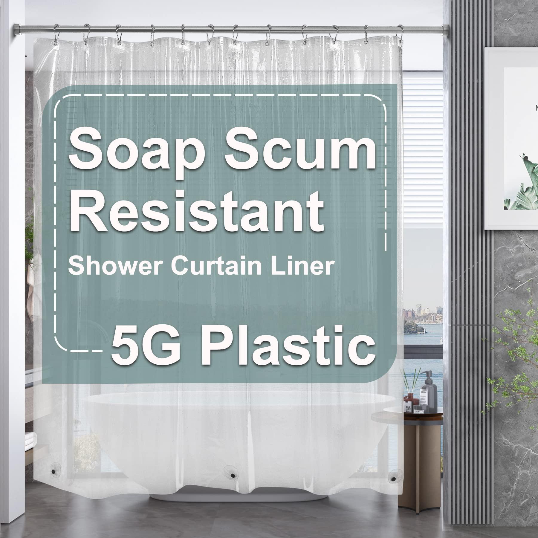 AmazerBath Clear Shower Curtain hanging in a bathroom
