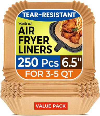 vailnd Air Fryer Paper Liners, 250-Pack, 6.5 Inch Square