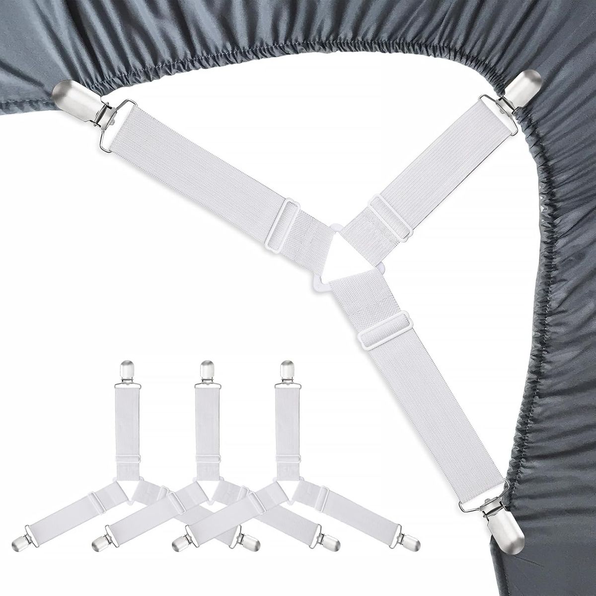 RayTour Bed Sheet Holder Straps holding fitted sheet to mattress