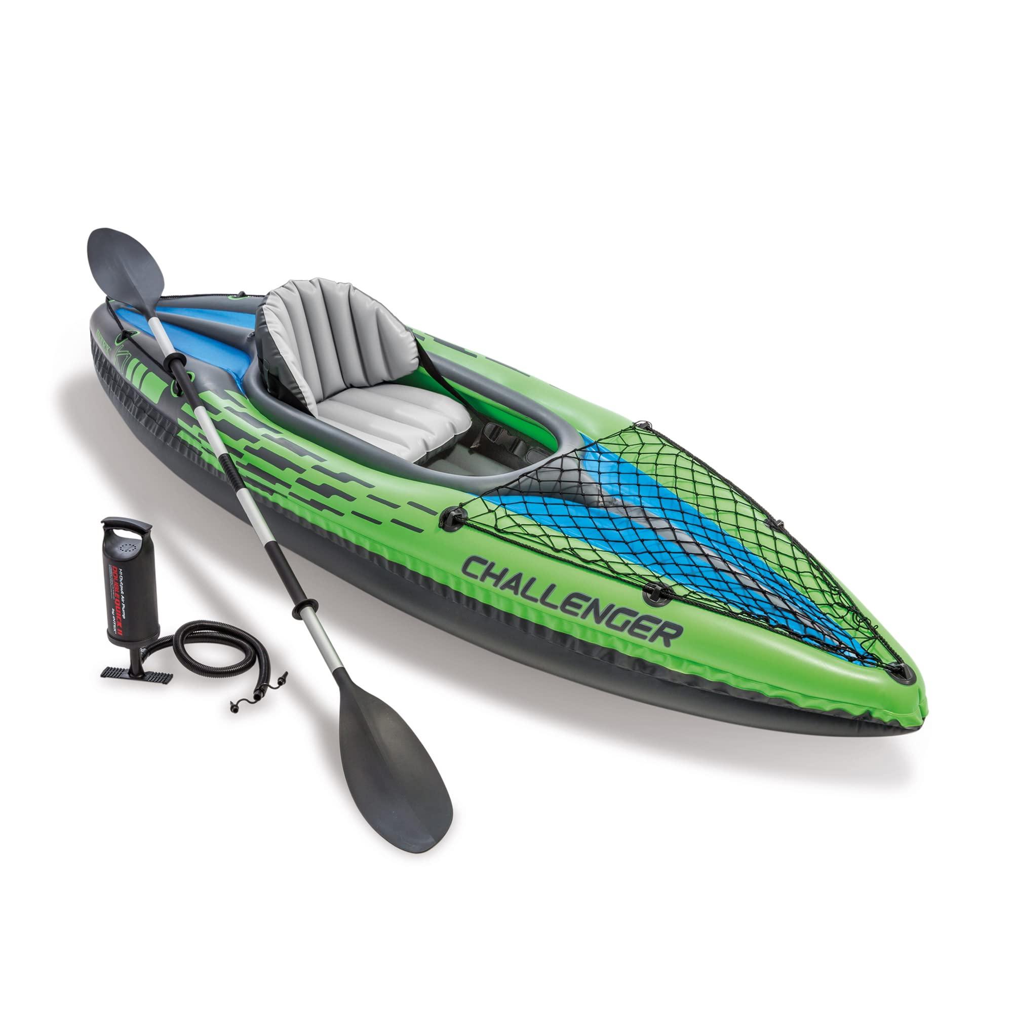 INTEX Challenger K1 inflatable kayak on calm lake water