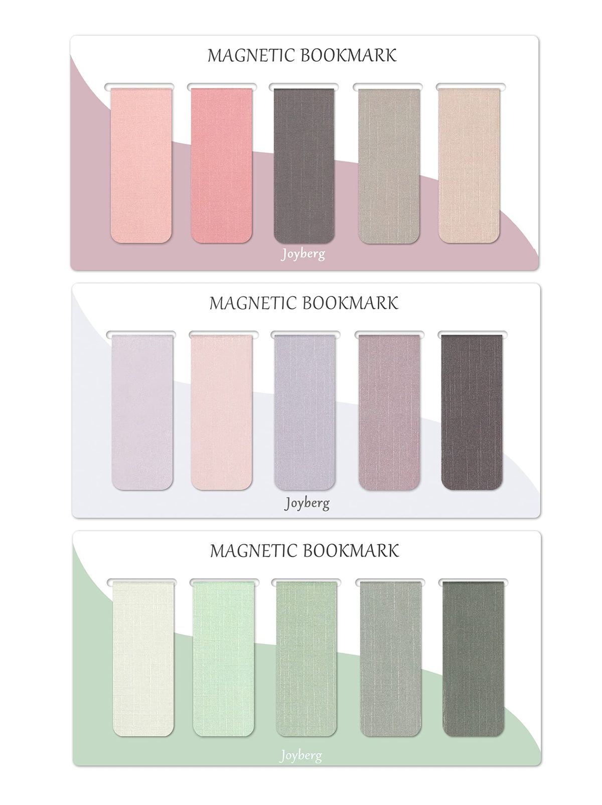 Joyberg 15-Piece Magnetic Bookmarks in assorted colors clipped onto book pages | Mubboo