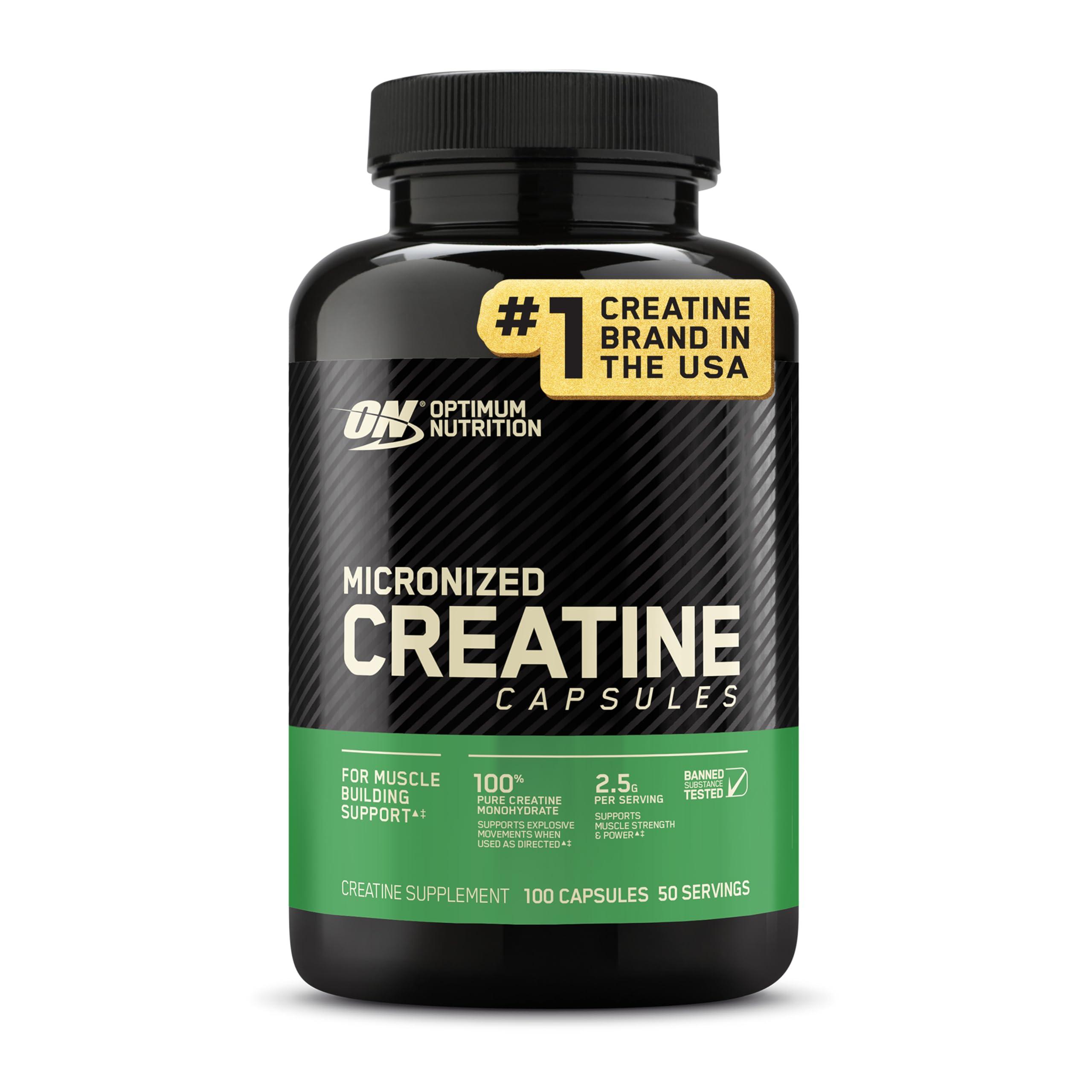 Optimum Nutrition Micronized Creatine Monohydrate Capsules bottle on white background