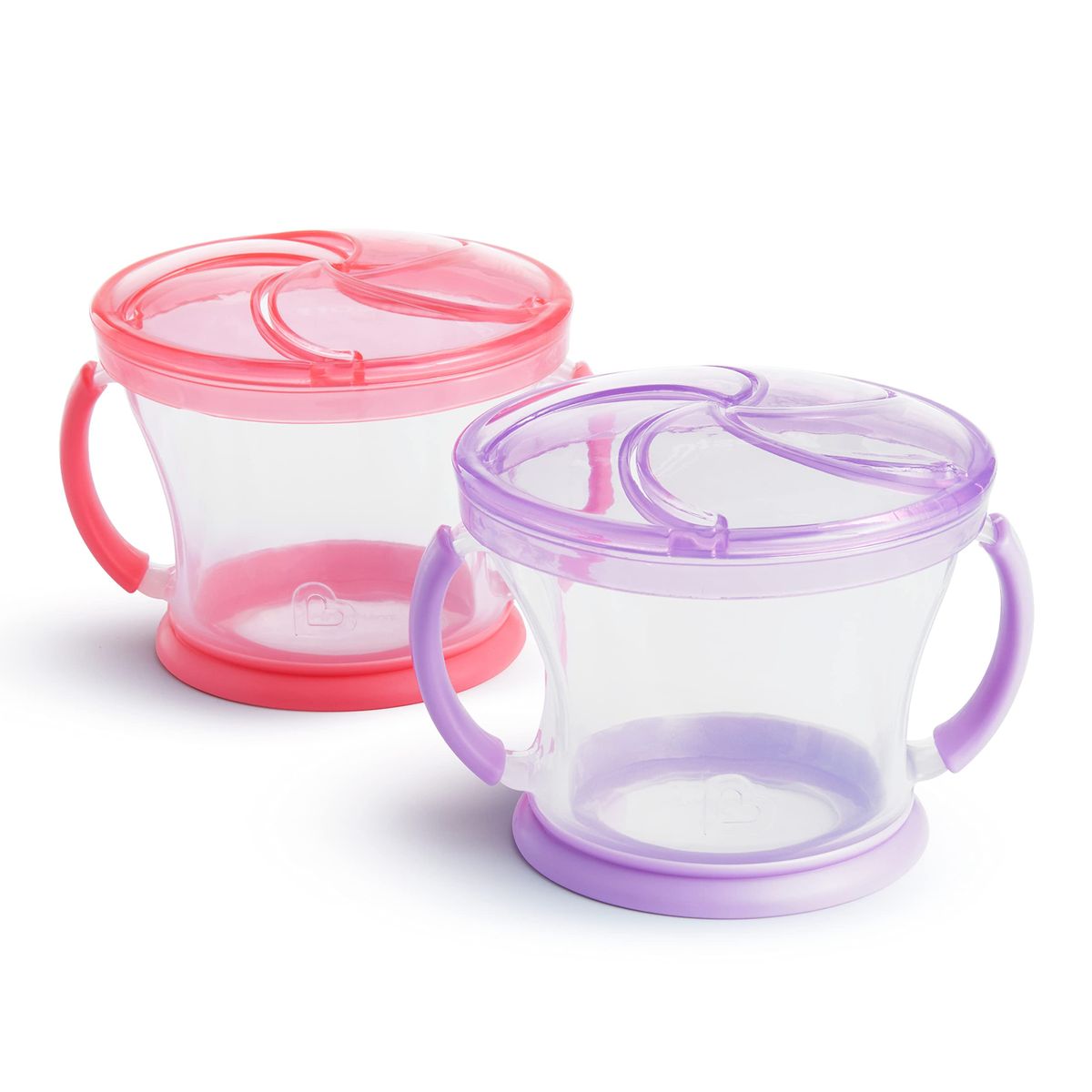 Munchkin Snack Catcher toddler snack cup no spill pink purple 2 pack