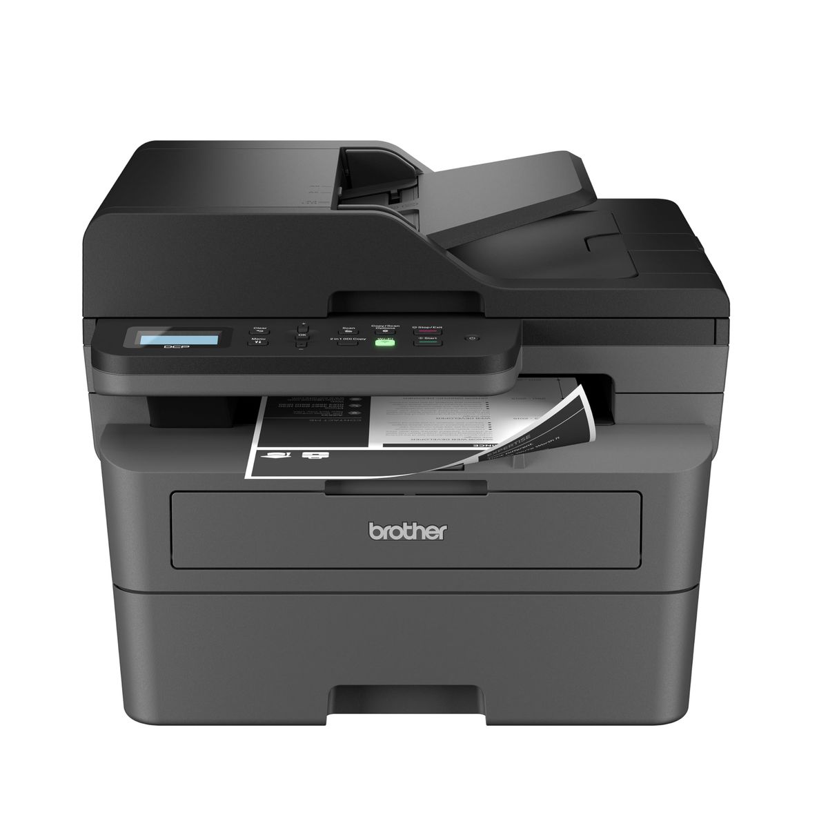 Brother DCP-L2640DW wireless monochrome laser printer on a desk