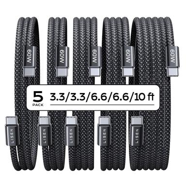 LISEN USB C to USB C 5-Pack 60W