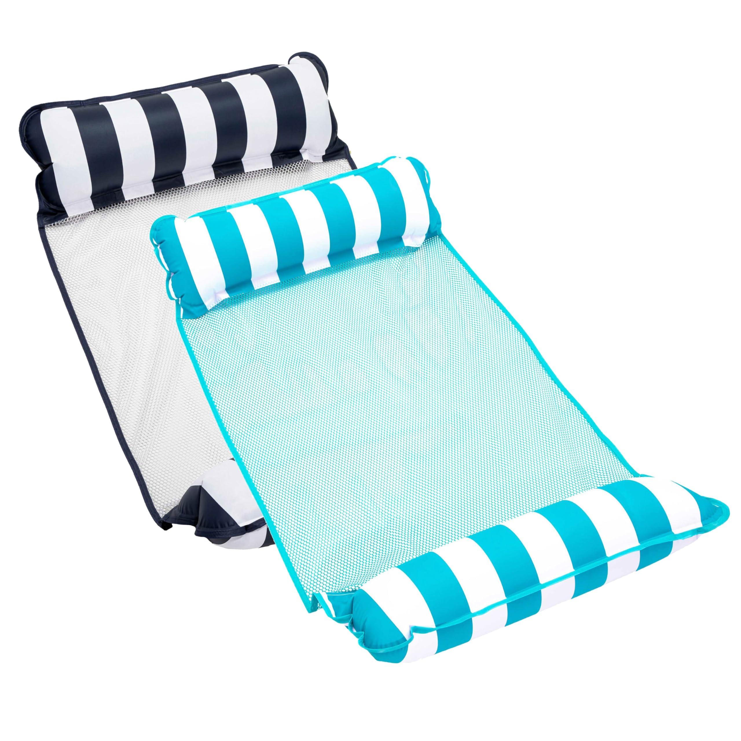 Aqua 4-in-1 Monterey Hammock Pool Float in light blue and navy/white stripe