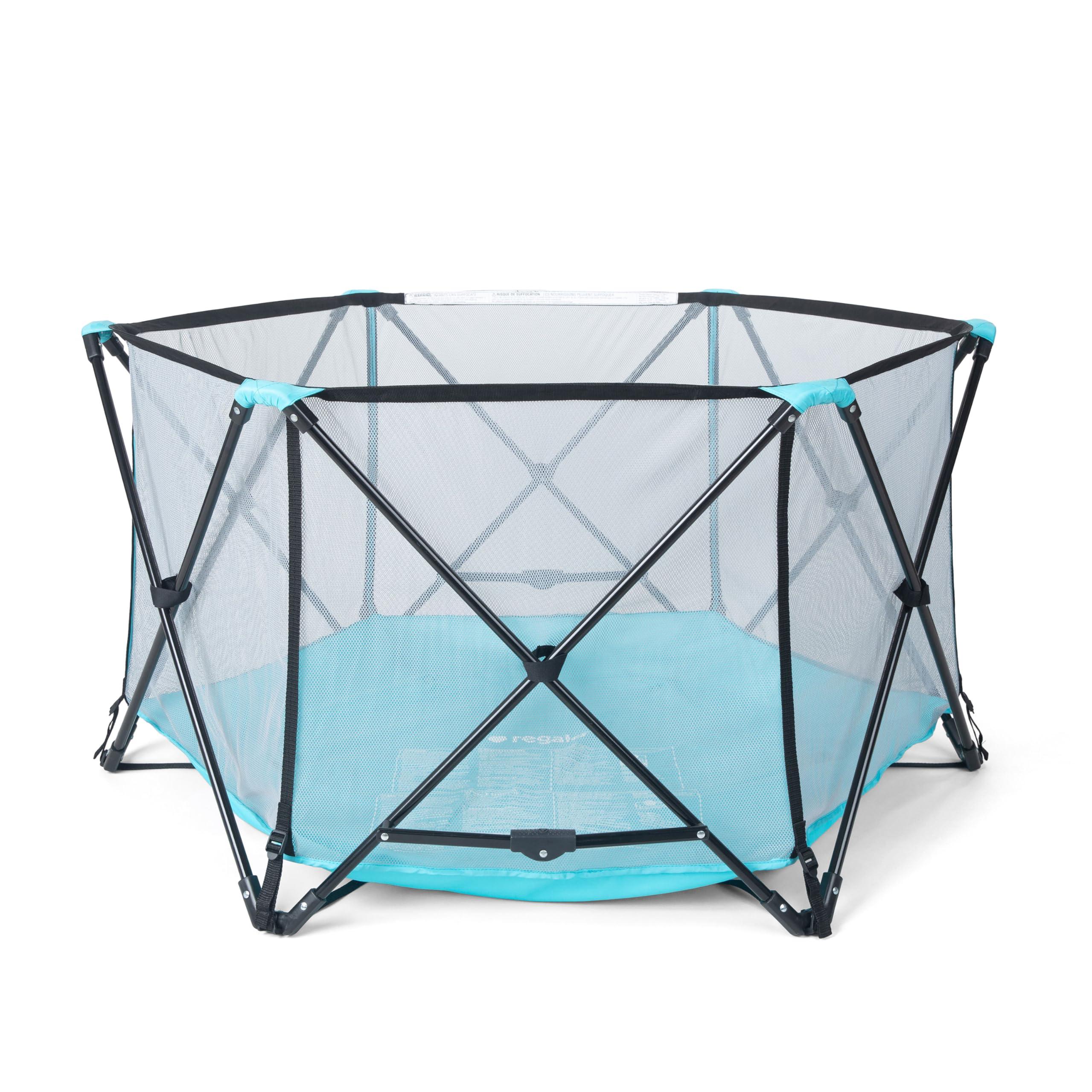 Regalo Safety My Play Portable Baby Playpen & Play Yard, foldable 6-panel design in Aqua/Black