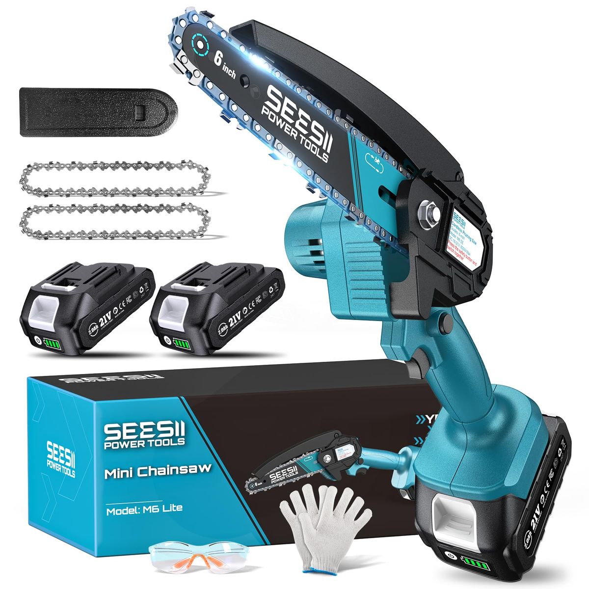 Seesii Mini Chainsaw 6-inch cordless with battery