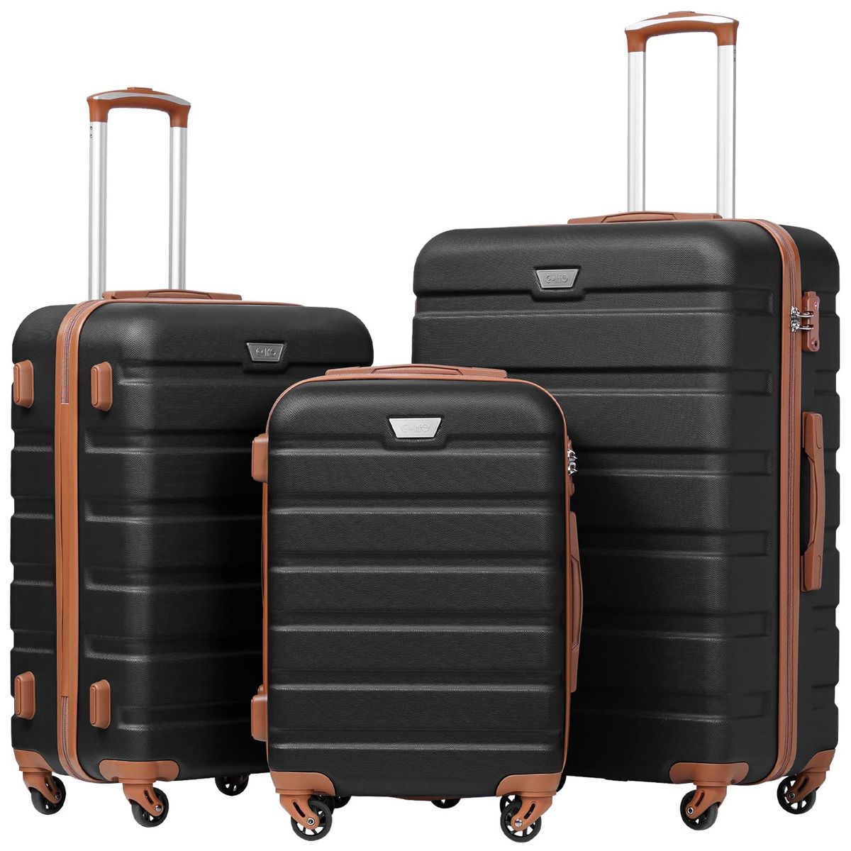 Coolife 3 Piece Luggage Set in Apricot and Black