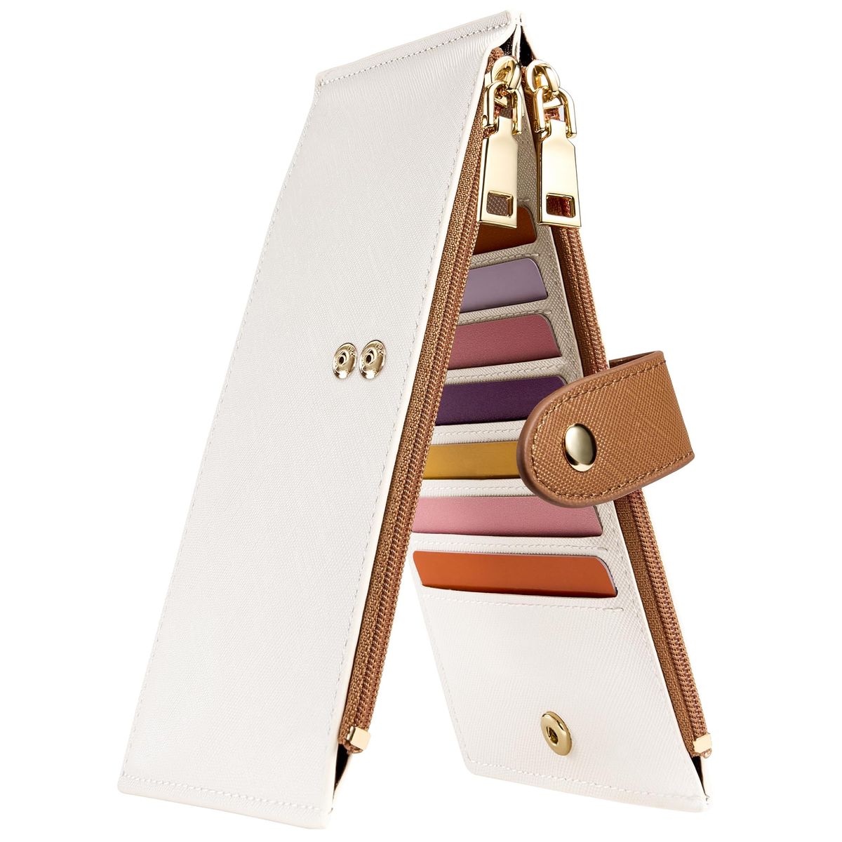 Travelambo RFID Wallet Women Bifold Multi Card Wallet with zipper pocket in Beige & Deep Brown