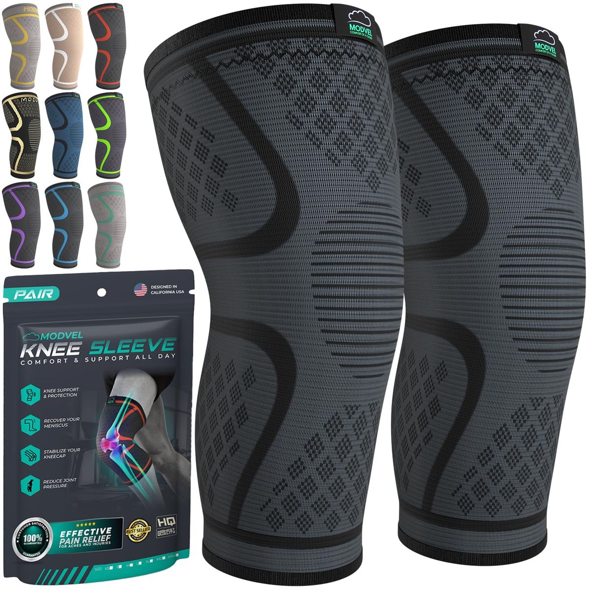 Modvel compression knee brace sleeve on a leg