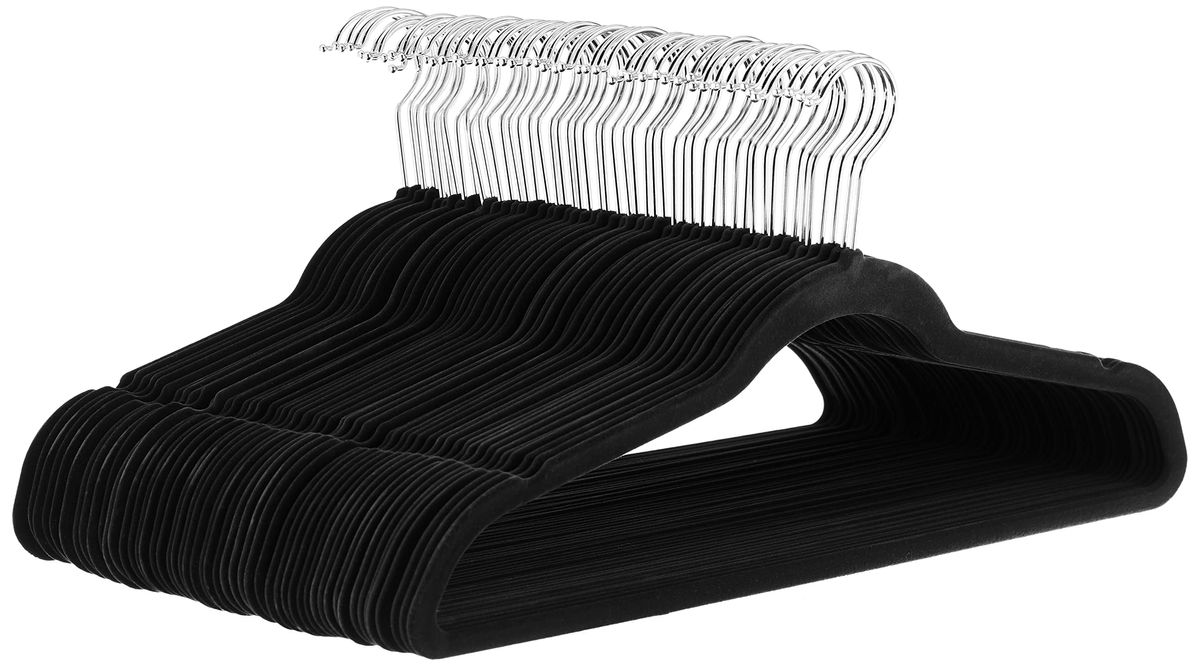 Amazon Basics Slim Velvet Hangers, 50-pack, black, non-slip, space-saving
