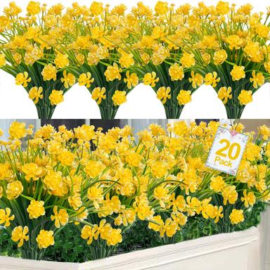TURNMEON 20 Bundles Artificial Flowers Outdoor UV Resistant (Yellow) | Mubboo