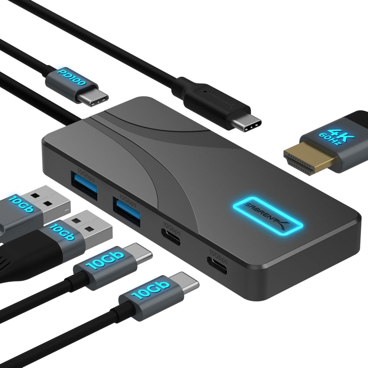 Sabrent USB C Hub 5-in-1, 10Gbps, 4K@60Hz HDMI in matte black
