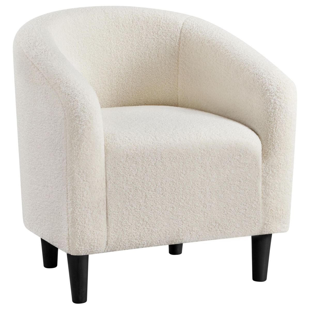 Yaheetech Ivory Boucle Accent Barrel Chair in a cozy living room corner