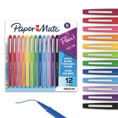 Paper Mate Flair Felt Tip Pens, Medium Point (0.7mm), 12 Count